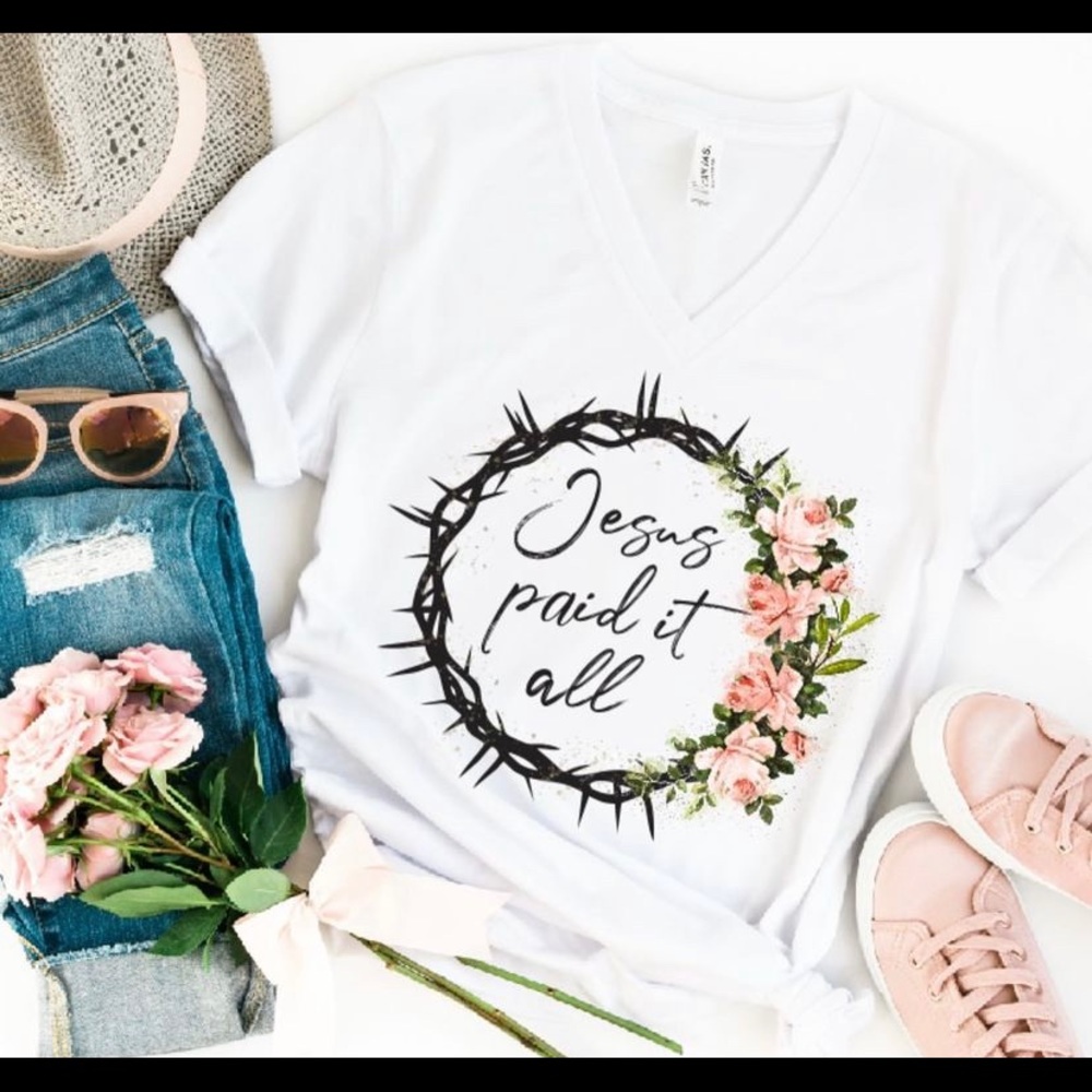“Jesus Paid It All” v-neck tee